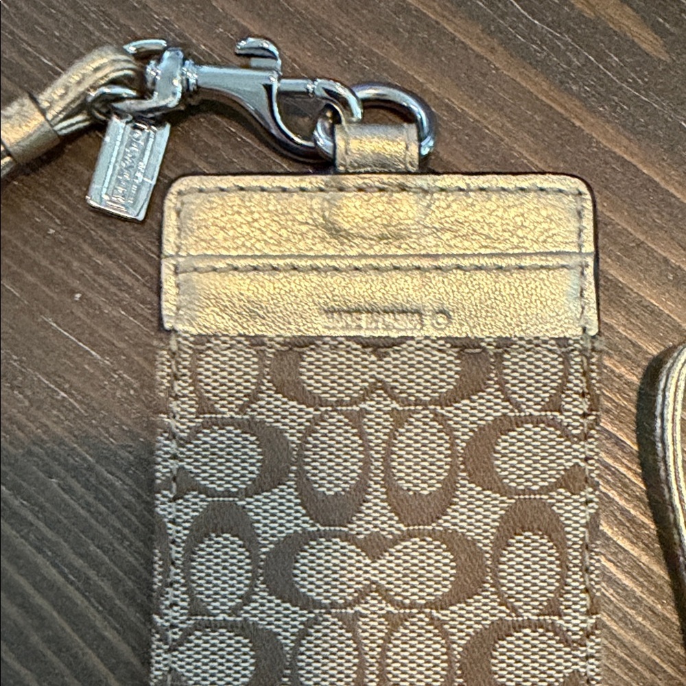 Coach Brown & Gold Card Holder Lanyard with Metallic Trim - Picture 4 of 4